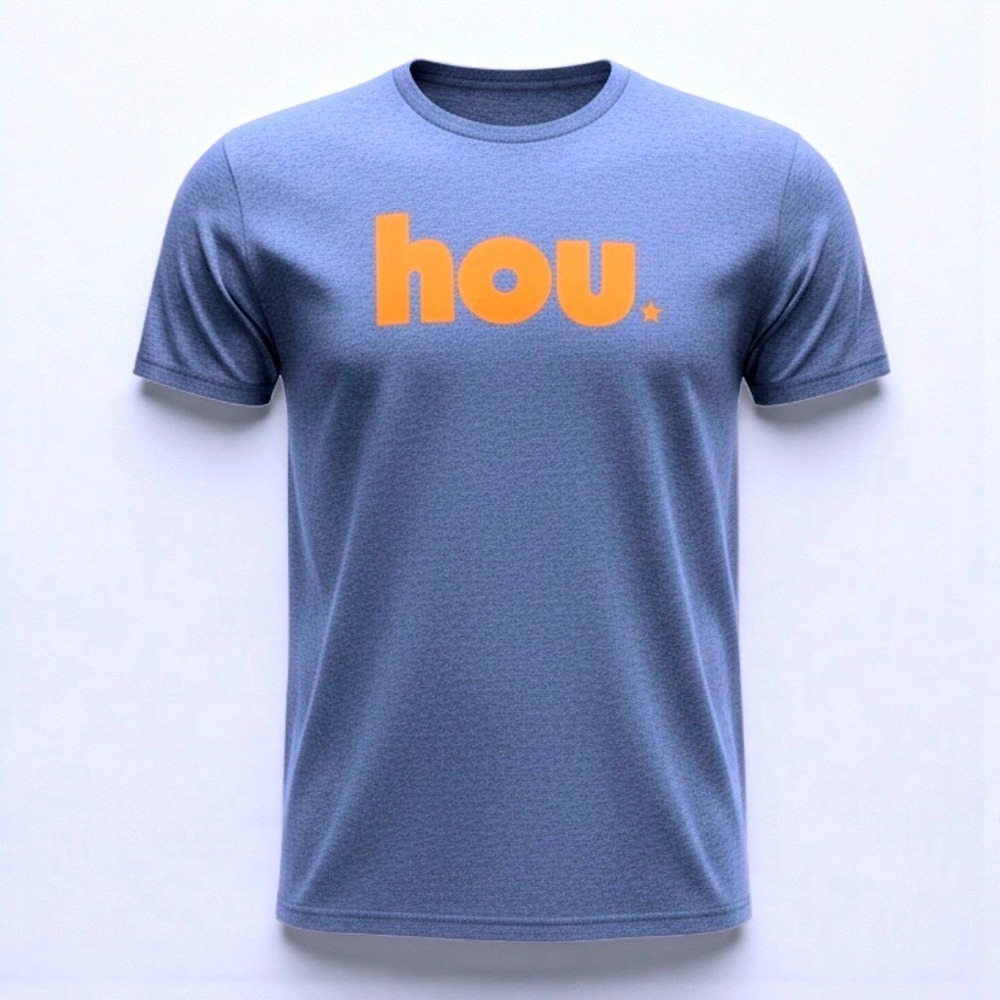 Gildan Softstyle Mens XL Houston HOU Star Graphic T-Shirt Heather Blue Orange